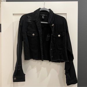 Forever 21 Distressed Black Denim Crop Jacket Size S
